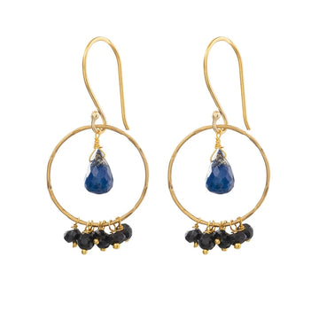 FIREWORKS LAPIS LAZULI BLACK ONYX GOLD EARRINGS