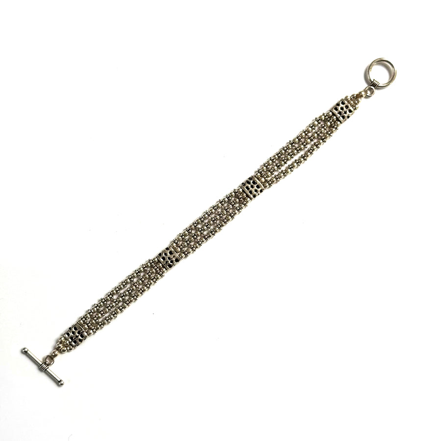INDIAN SILVER BEADED THREE STRAND BRACELET