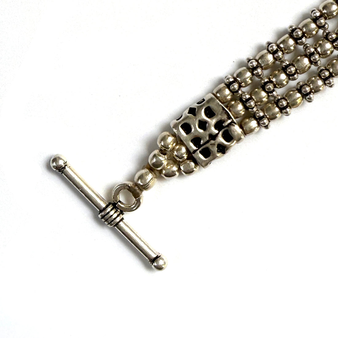 INDIAN SILVER BEADED THREE STRAND BRACELET