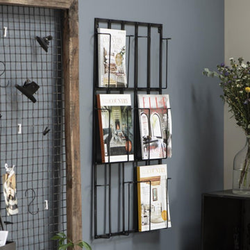 WALL MOUNTED MAGAZINE HOLDER WITH 6 SECTIONS
