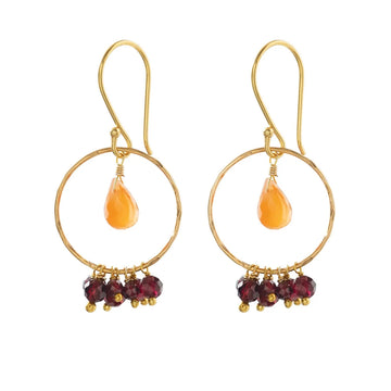 FIREWORKS CARNELIAN GARNET GOLD EARRINGS