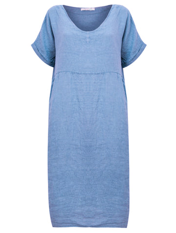 TESA MIDI LINEN DRESS | DENIM BLUE