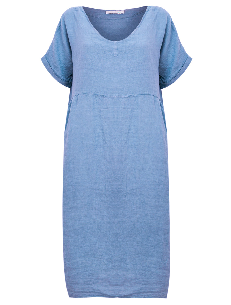 TESA MIDI LINEN DRESS | DENIM BLUE