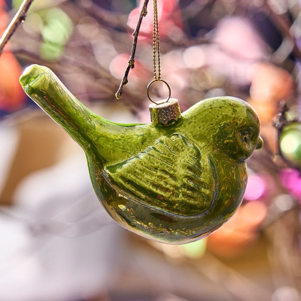 GLASS BIRD BAUBLE | GREEN