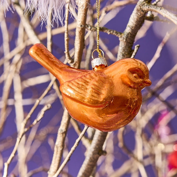 GLASS BIRD BAUBLE | ORANGE