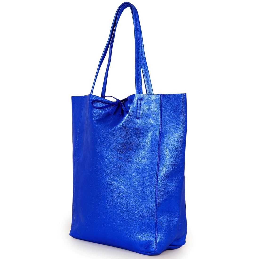 LEATHER TOTE SHOPPER BAG | METALLIC BLUE – Stuff & Co