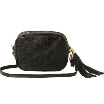 ITALIAN LEATHER CAMERA BAG | METALLIC BLACK