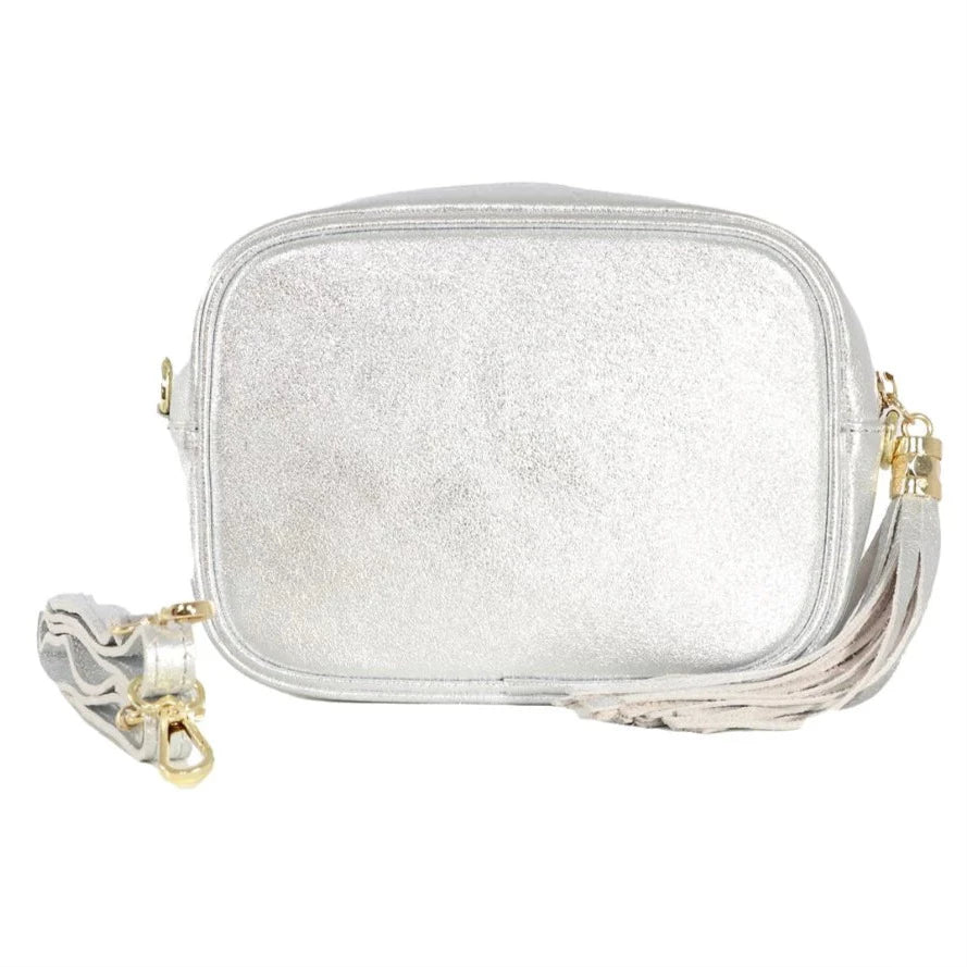 ITALIAN LEATHER CAMERA BAG | METALLIC SILVER