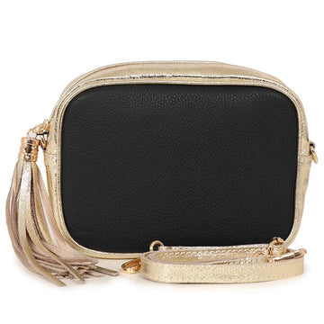 ITALIAN LEATHER TWO TONE CAMERA BAG | GOLD & BLACK