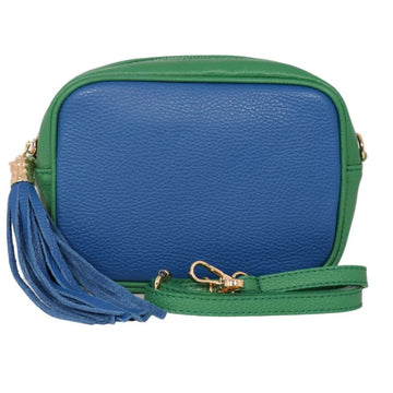ITALIAN LEATHER TWO TONE CAMERA BAG | BRIGHT BLUE & GREEN