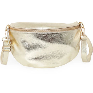 ITALIAN LEATHER LARGE HALF MOON CROSSBODY BAG | METALLIC GOLD