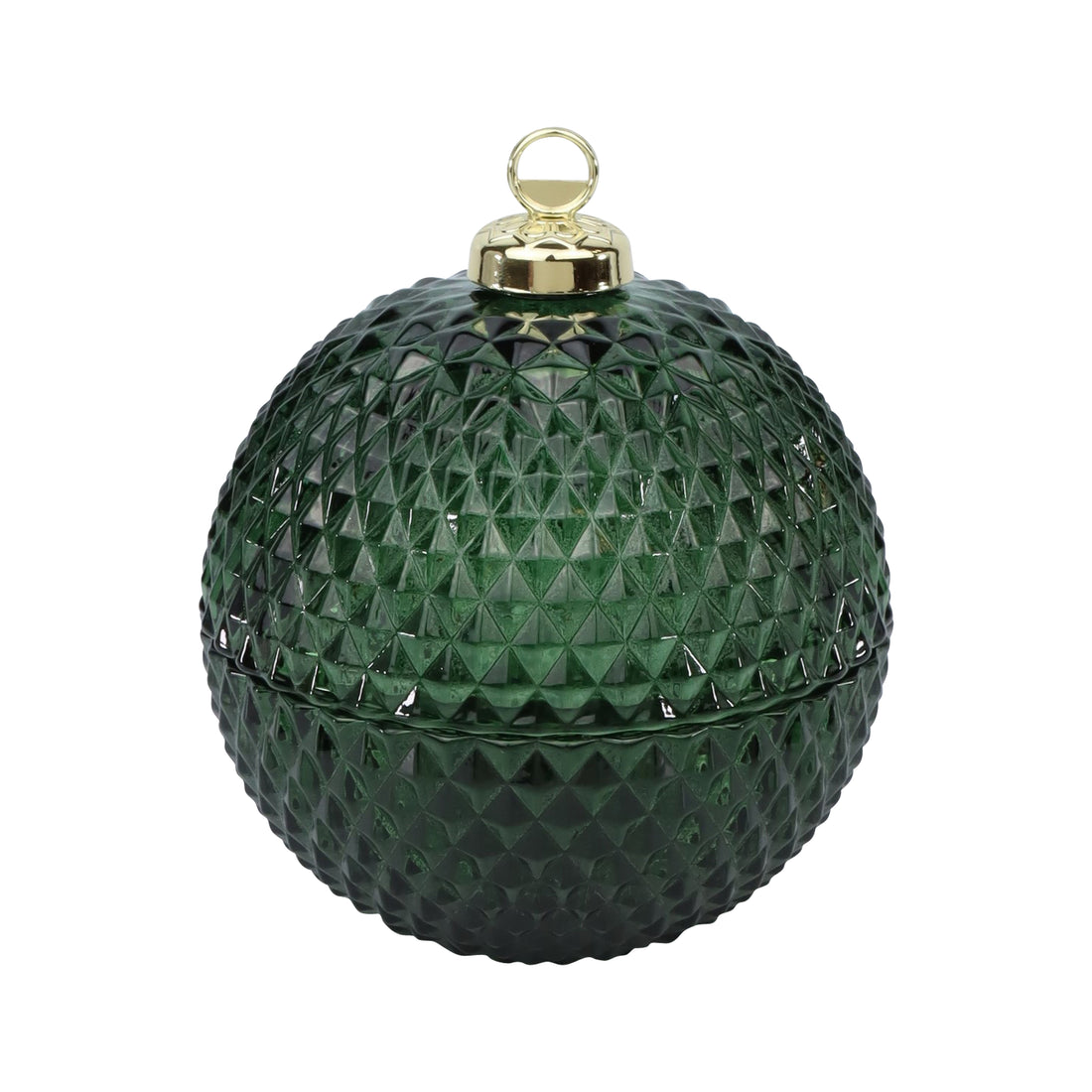 MEDIUM GREEN GLASS BAUBLE BOWL WITH LID