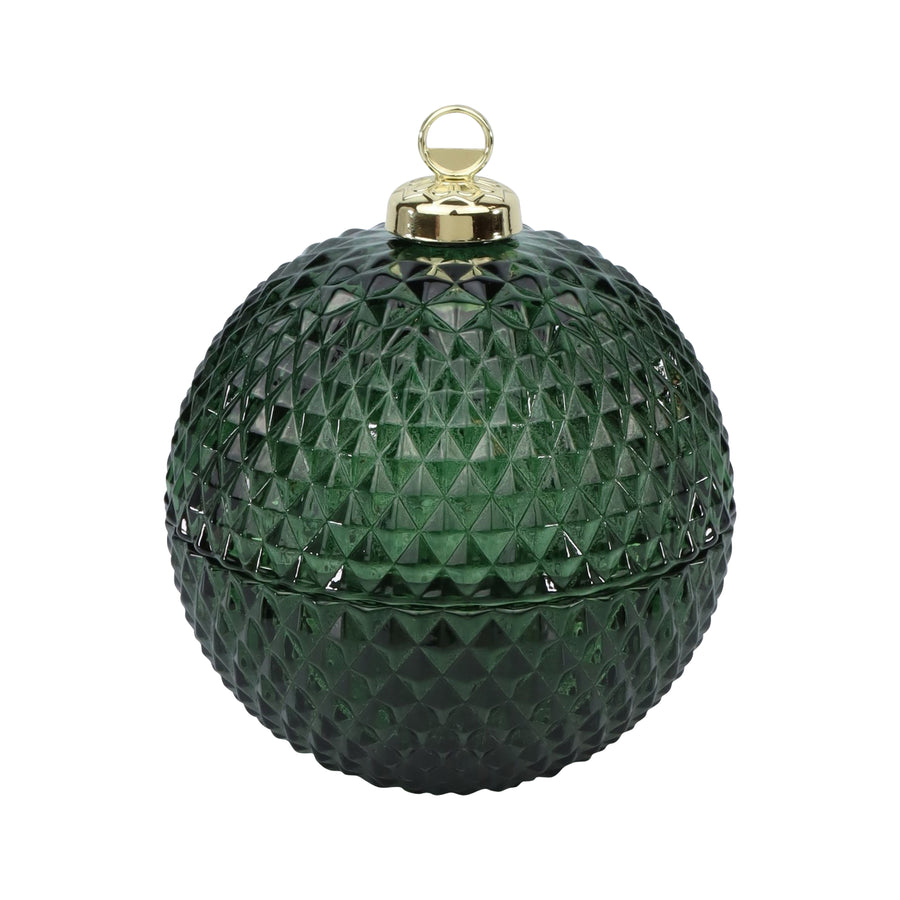 MEDIUM GREEN GLASS BAUBLE BOWL WITH LID