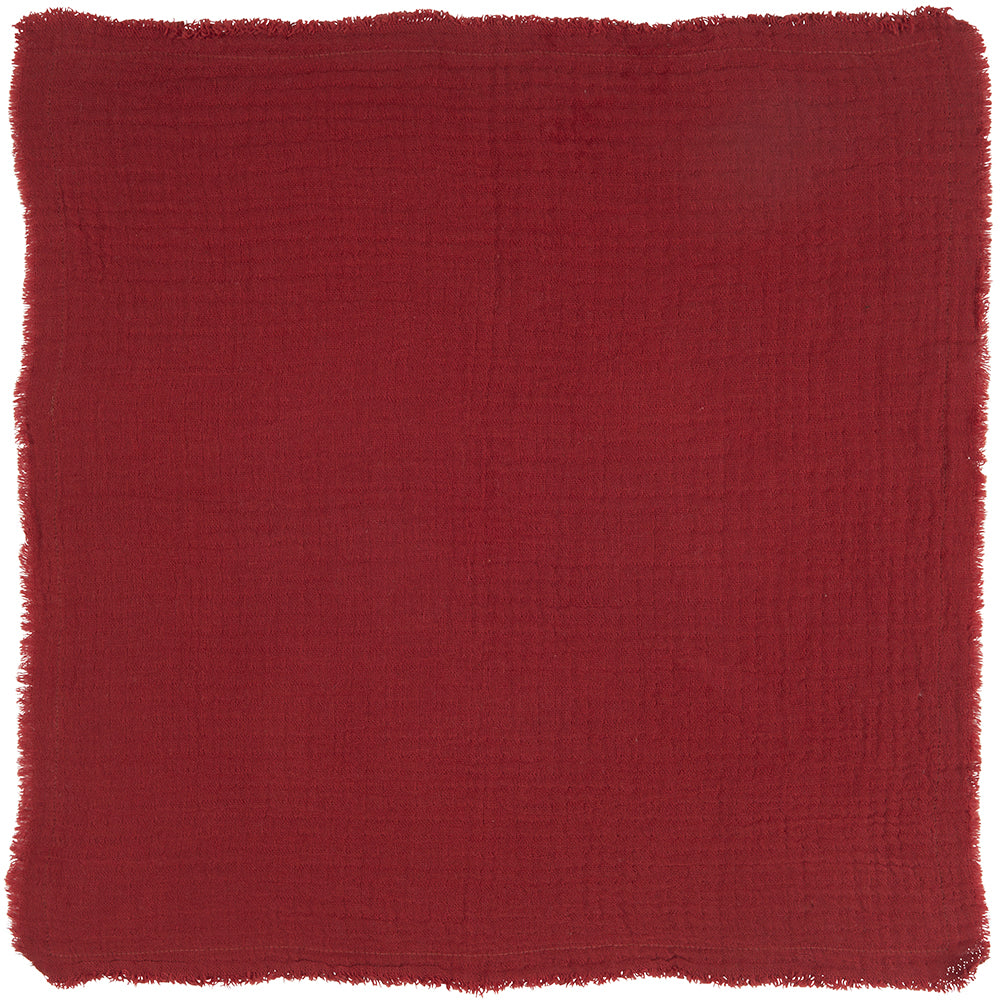 100% COTTON DOUBLE WEAVE NAPKIN WITH FRAYED EDGE | RED