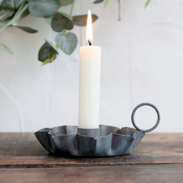 ANTIQUE ZINC CHAMBERSTICK CANDLE HOLDER