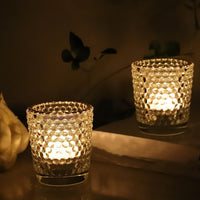 DECORATIVE CLEAR HONEYCOMB GLASS TEALIGHT HOLDER WITH GOLD RIM | BOX OF 12