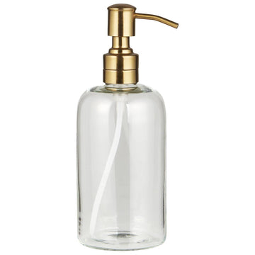 GLASS DISPENSER BOTTLE WITH BRASS COLOURED STAINLESS PUMP
