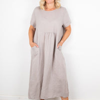 TESA MIDI LINEN DRESS | DENIM BLUE