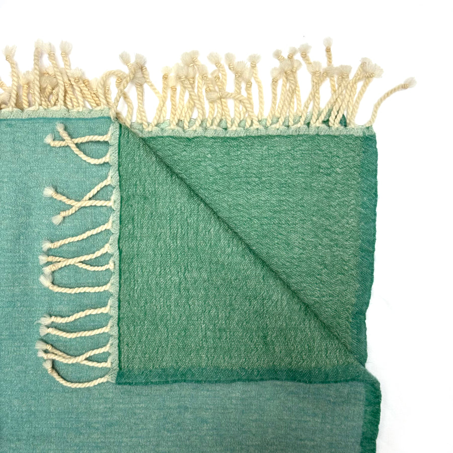 FINE WOOL THROW WITH TASSELS | AQUA