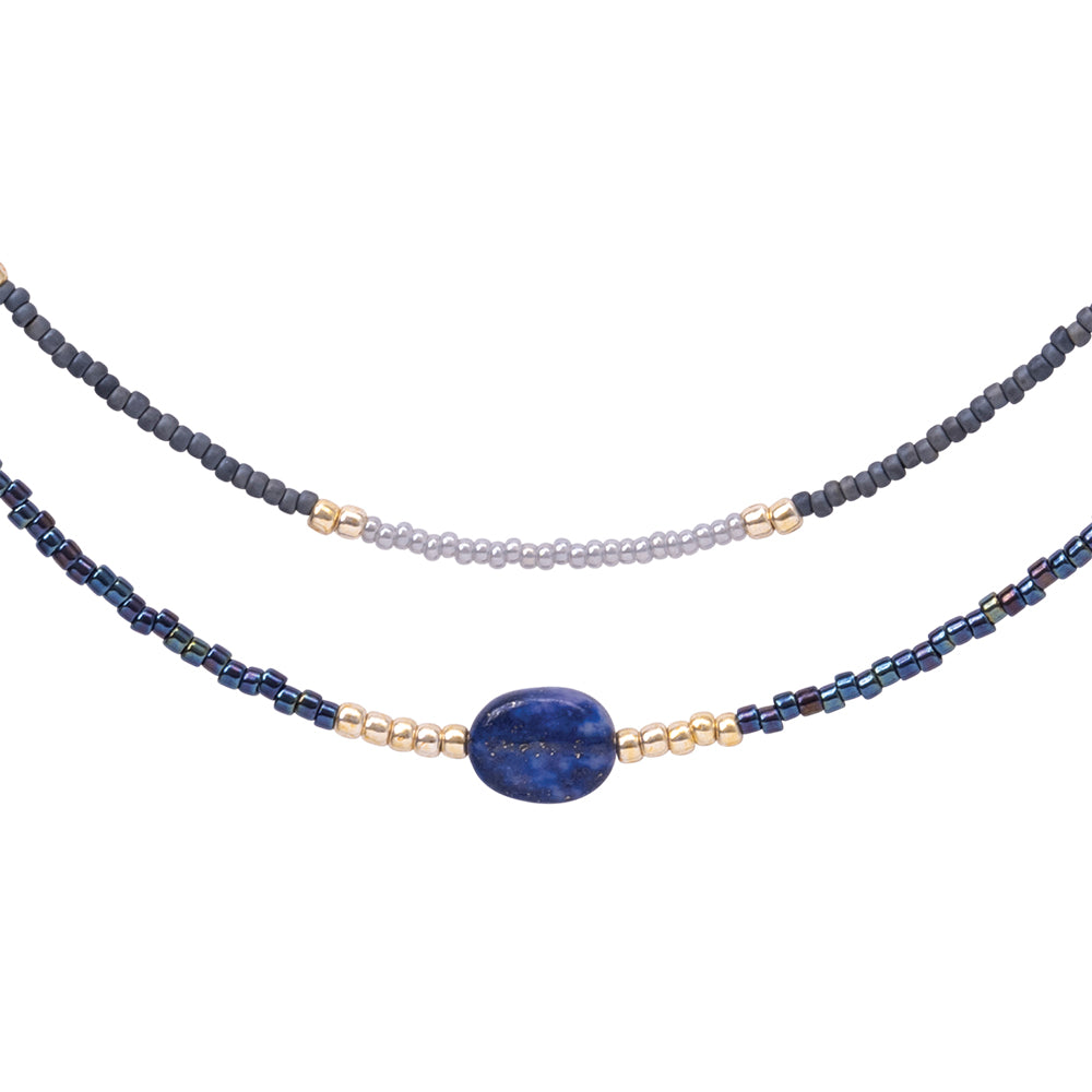 DEVOTION LAPIS LAZULI GOLD NECKLACE