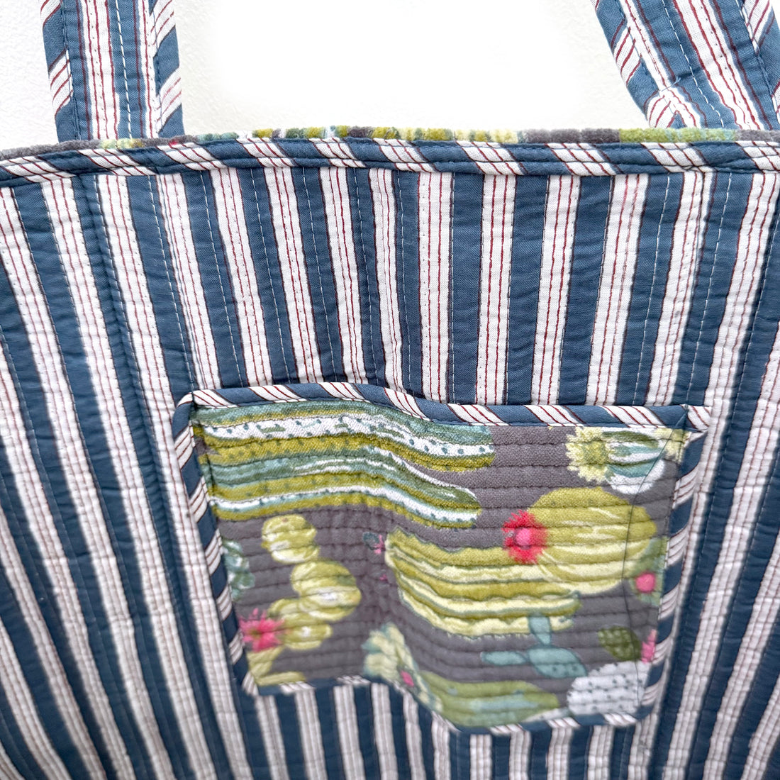 QUILTED VELVET SHOPPER TOTE | BLUE CACTUS