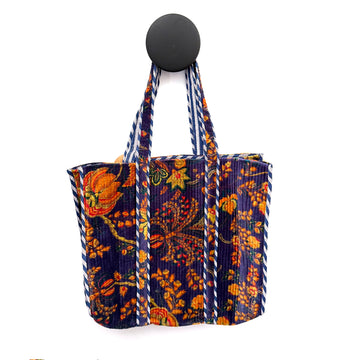 QUILTED VELVET SHOPPER TOTE | BLUE FLORAL