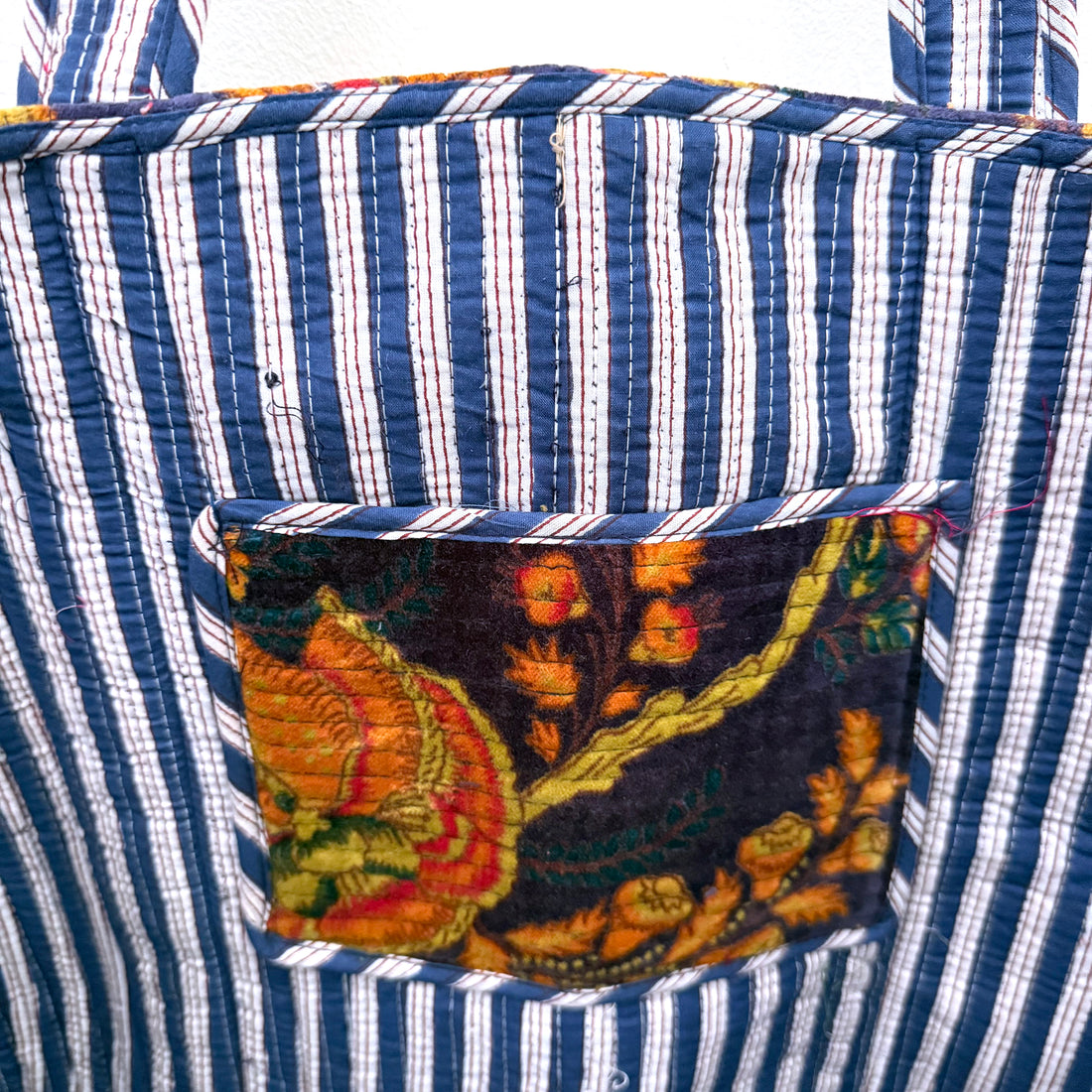 QUILTED VELVET SHOPPER TOTE | BLUE FLORAL