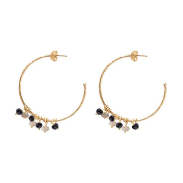 AURORA BLACK ONYX LABRADORITE GOLD EARRINGS