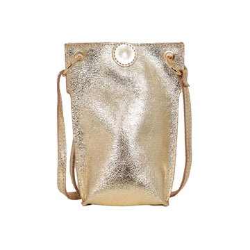 ITALIAN LEATHER CROSSBODY PHONE POUCH | METALLIC GOLD
