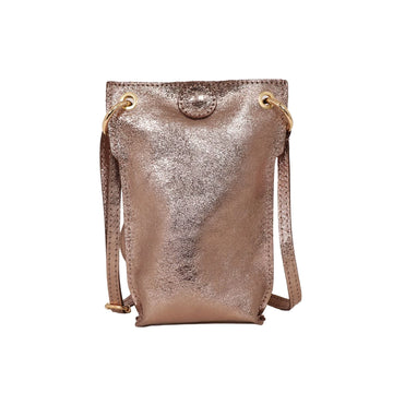 ITALIAN LEATHER CROSSBODY PHONE POUCH | METALLIC CHAMPAGNE