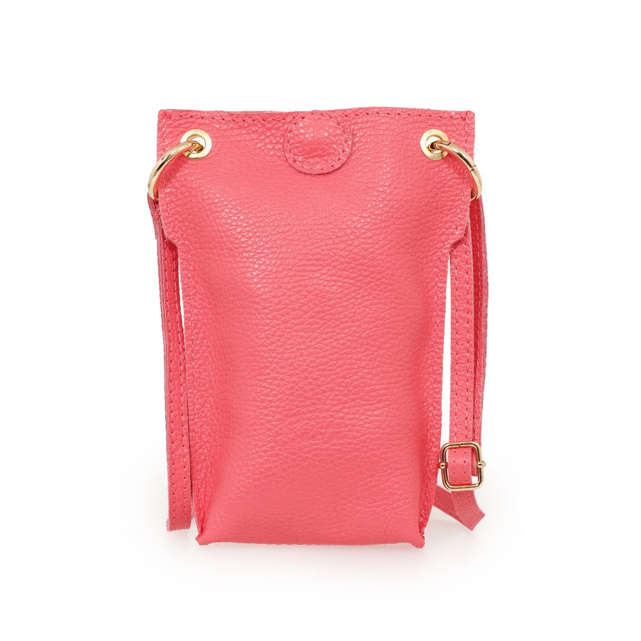 ITALIAN LEATHER CROSSBODY PHONE POUCH | CORAL