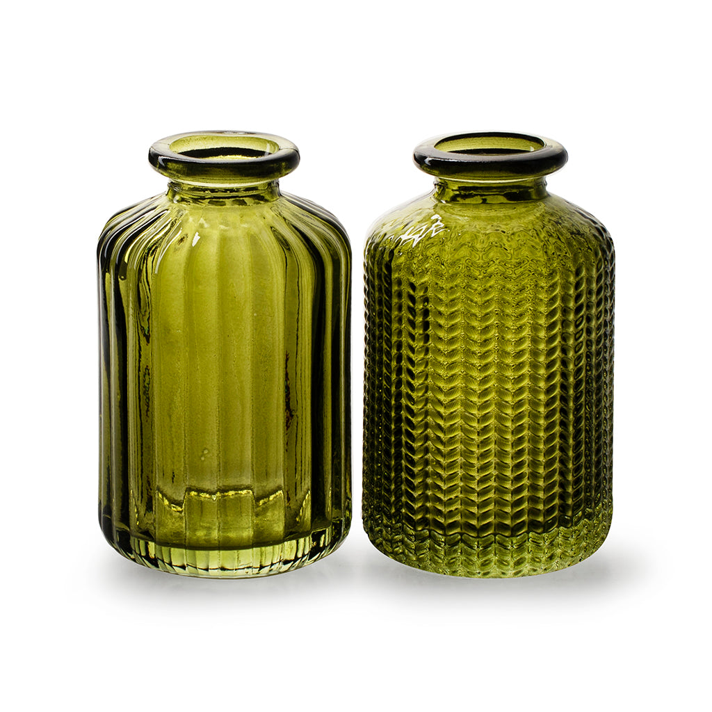 MOSS GREEN GLASS BOTTLE JAZZ VASE | 2 DESIGNS