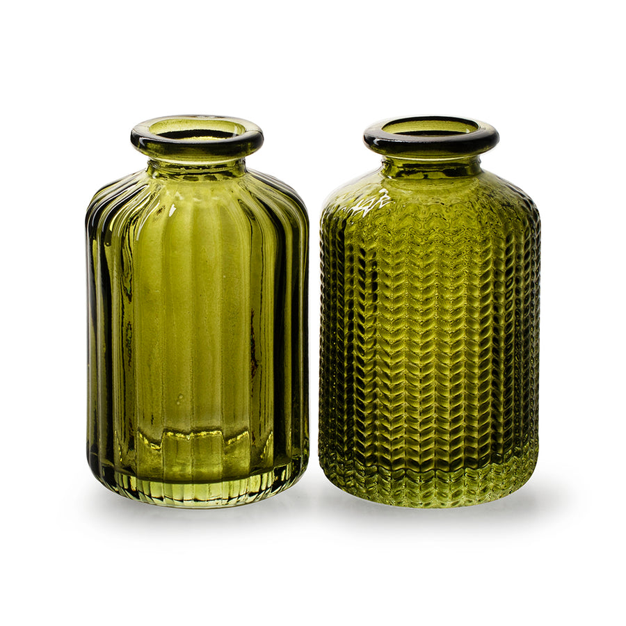 MOSS GREEN GLASS BOTTLE JAZZ VASE | 2 DESIGNS