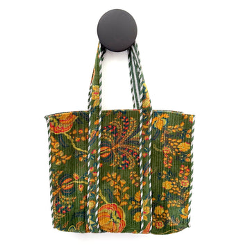 QUILTED VELVET SHOPPER TOTE | DARK GREEN FLORAL