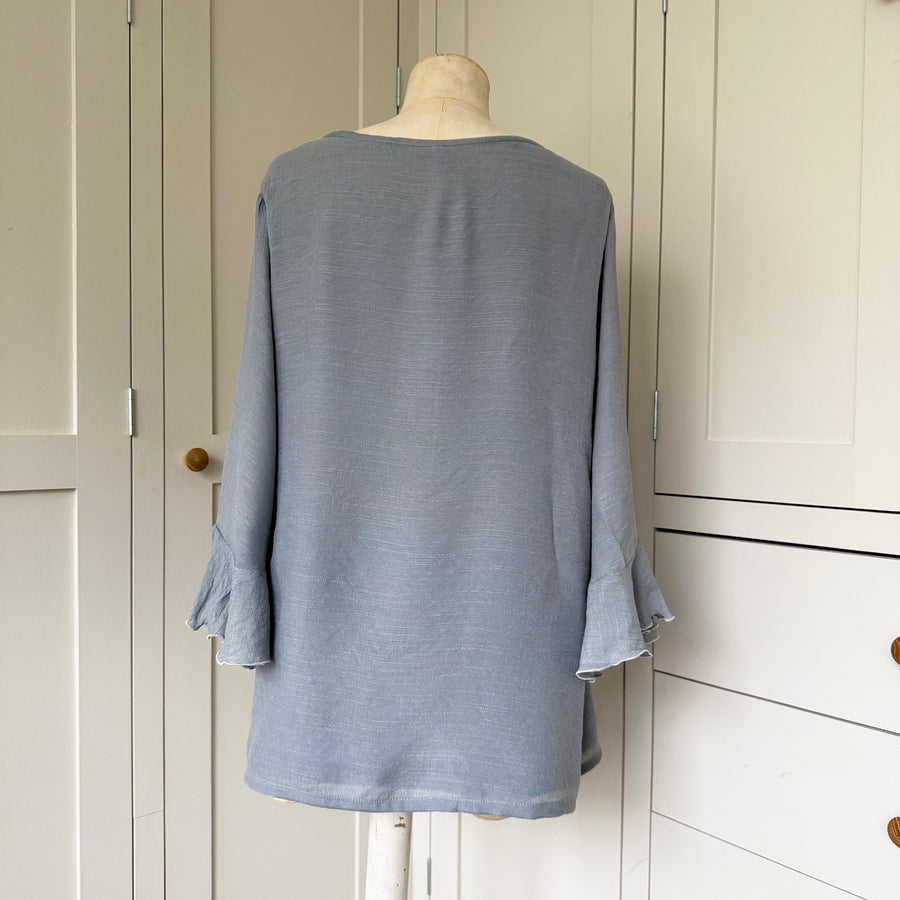 BAMBOO & COTTON FRILL SLEEVE EMILY TOP | GREY | S|M
