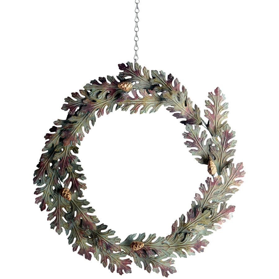 METAL OAK LEAF & CONE WREATH