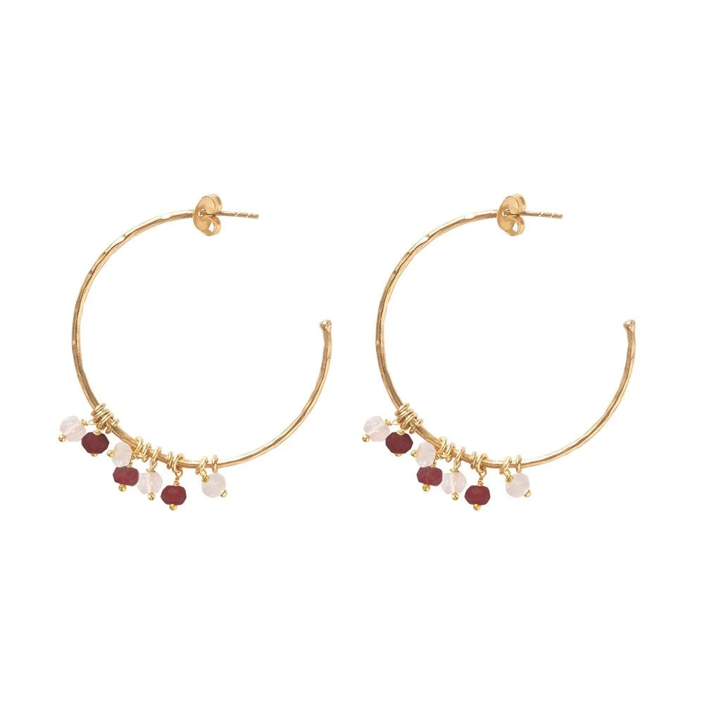 AURORA GARNET ROSE QUARTZ GOLD EARRINGS