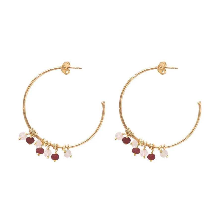 AURORA GARNET ROSE QUARTZ GOLD EARRINGS