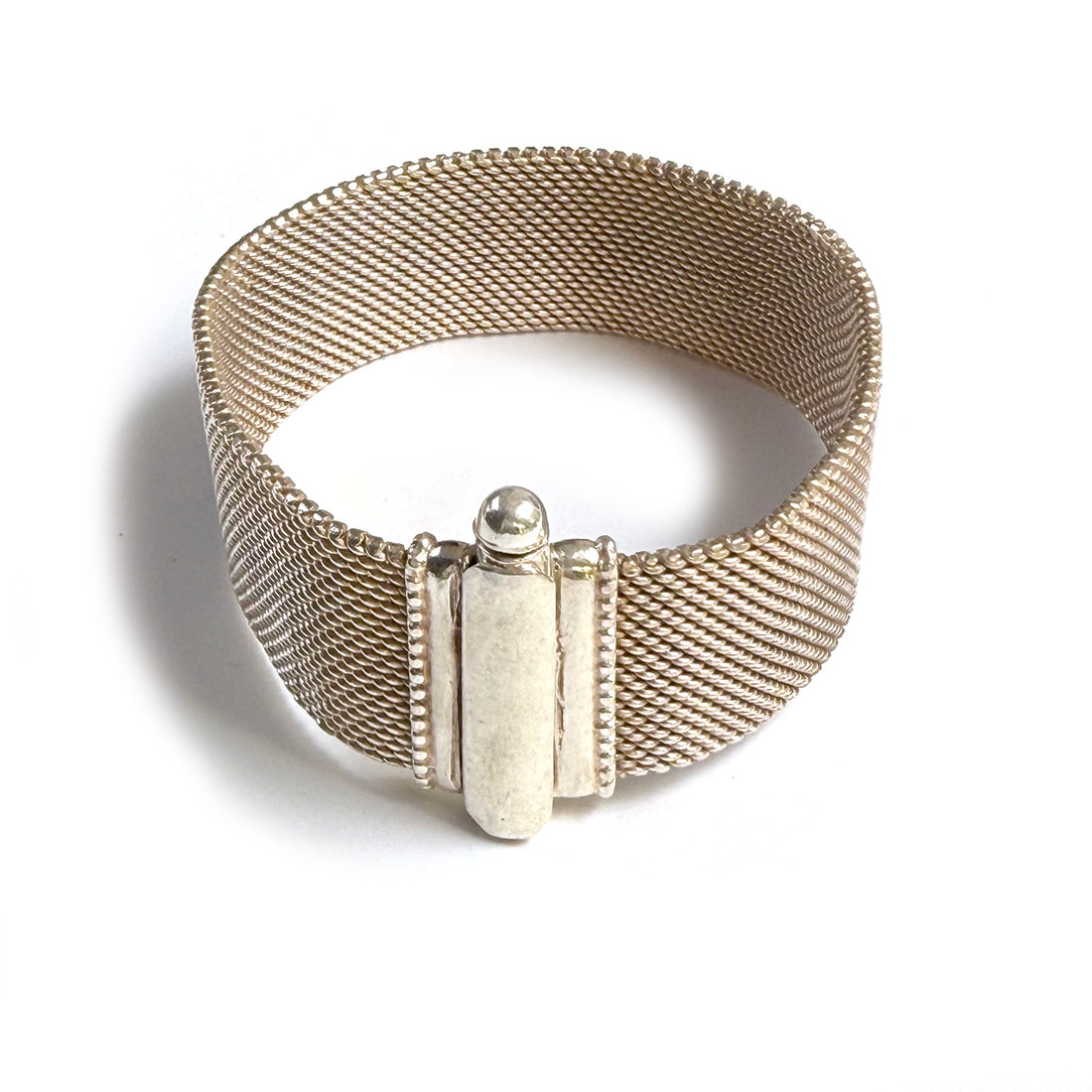 INDIAN SILVER VINTAGE WIDE WOVEN CUFF BRACELET WITH CLASP