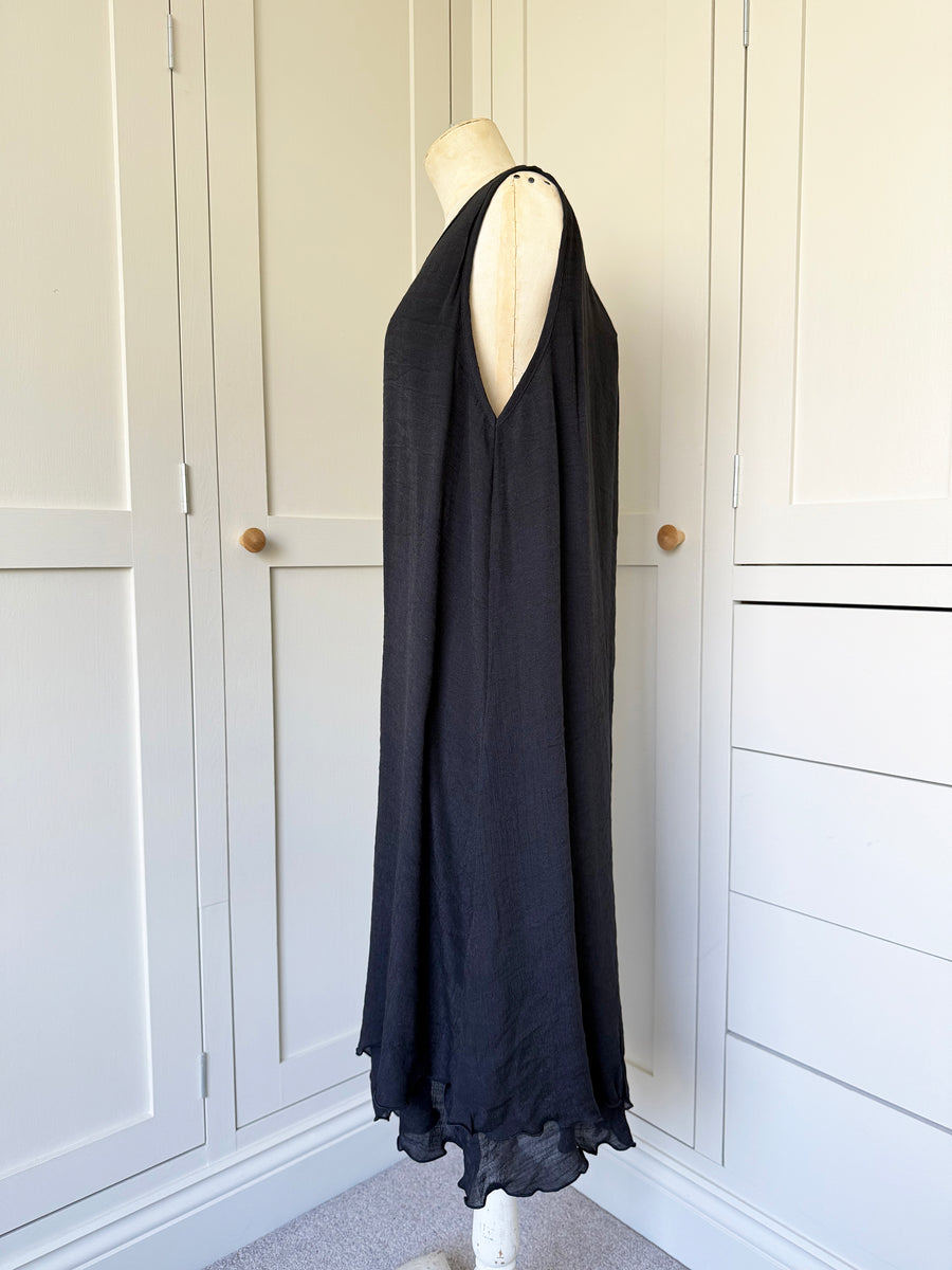 BAMBOO & COTTON POINT & FRILL DRESS | BLACK | S|M
