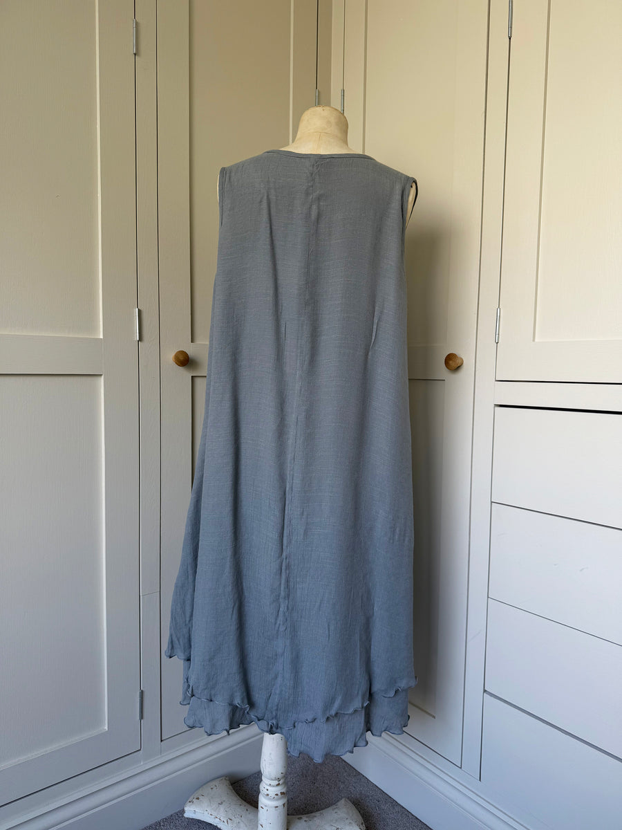 BAMBOO & COTTON POINT & FRILL DRESS | GREY | S|M