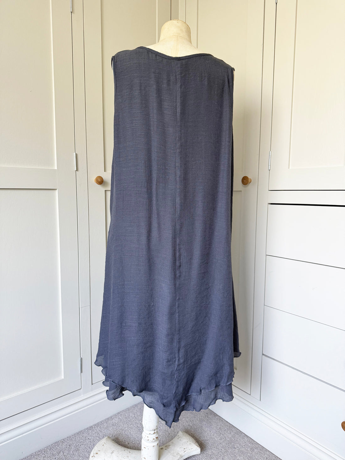 BAMBOO & COTTON POINT & FRILL DRESS | SLATE | S|M