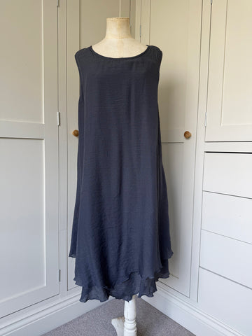 BAMBOO & COTTON POINT & FRILL DRESS | SLATE | S|M