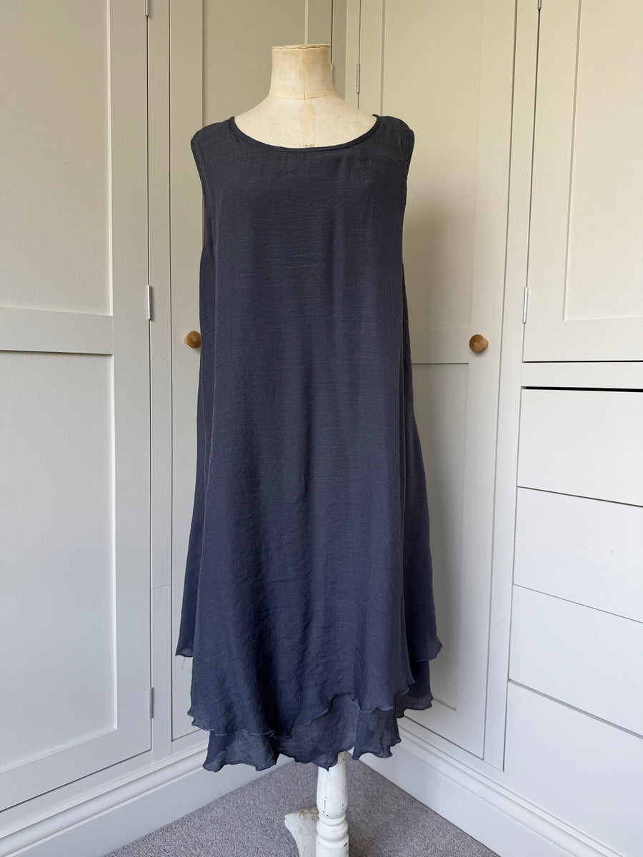 BAMBOO & COTTON POINT & FRILL DRESS | SLATE | S|M