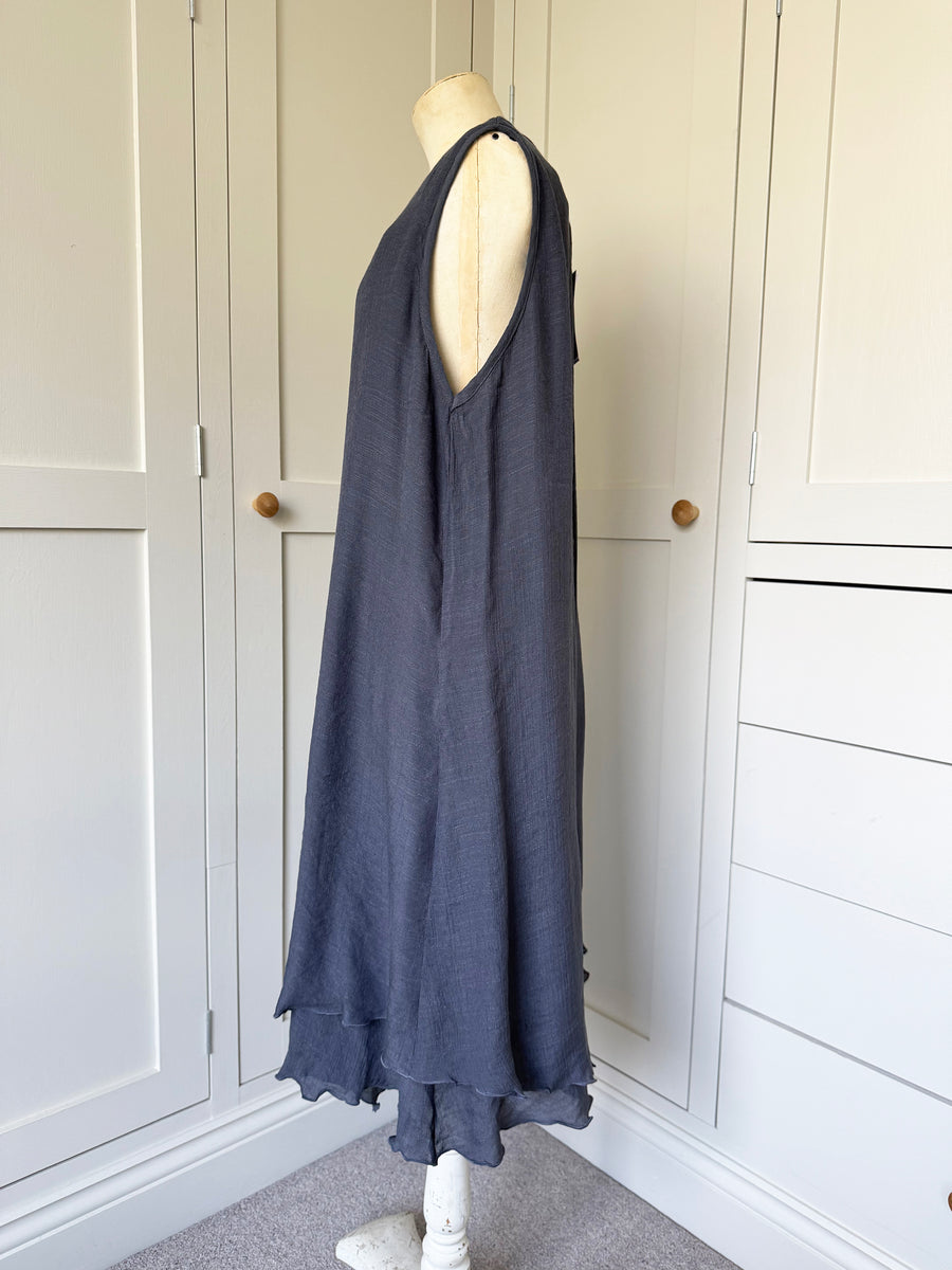 BAMBOO & COTTON POINT & FRILL DRESS | SLATE | S|M