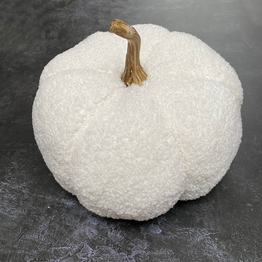 LARGE DECORATIVE TEXTURED BOUCLE PUMPKIN | IVORY