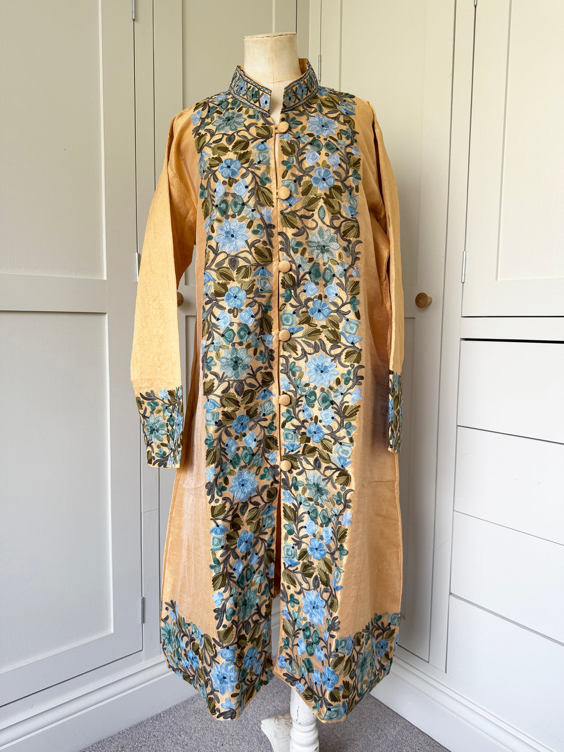 KASHMIRI EMBROIDERED SILK COAT | GOLD
