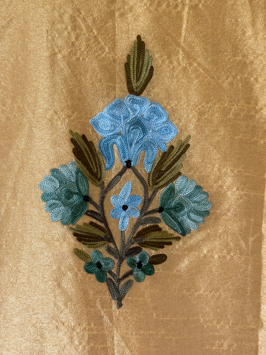 KASHMIRI EMBROIDERED SILK COAT | GOLD