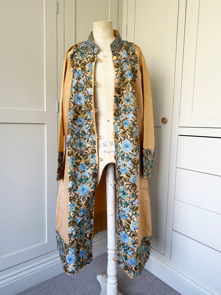 KASHMIRI EMBROIDERED SILK COAT | GOLD