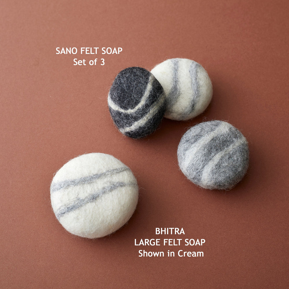 NATURAL WOOL FELTED SOAP PEBBLE GIFT SET | 3 PIECES